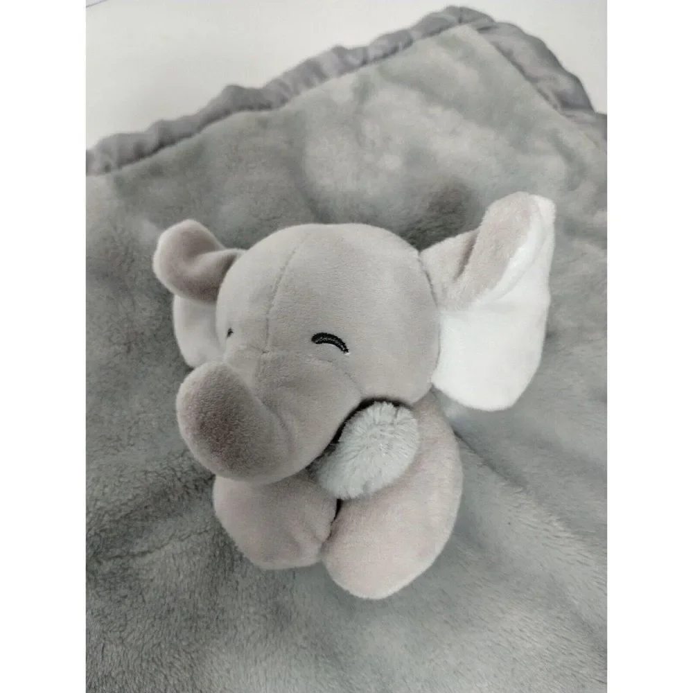 Carters Baby Lovey Gray Plush Elephant Holding Security‎ Blanket Satin EUC